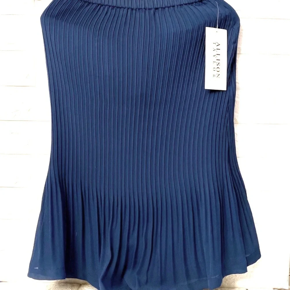 Allison Taylor Pleated Midi Skirt Indigo Blue Size Small